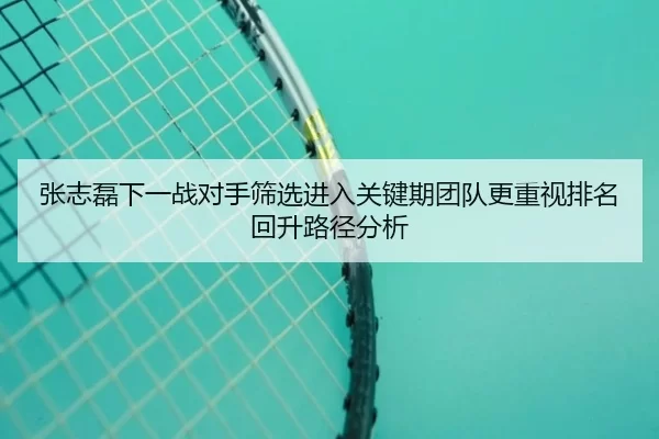 张志磊下一战对手筛选进入关键期团队更重视排名回升路径分析